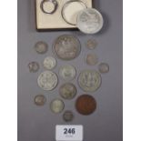 A miscellaneous lot of silver content coinage including: Victoria jubilee crown 1889, four pence