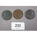 Three tokens ref: John Wilkinson iron master, trade tokens, halfpennies 1788, 1790, 1793 -