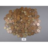 A quantity of copper/bronze pennies and brass threepence, George V through Elizabeth II approx 1.