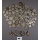 A quantity of silver content British pre-decimal coinage including: threepence, sixpences,