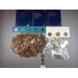 A miscellaneous lot of coinage including copper/bronze halfpennies and pennies (3) coin folders