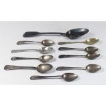 A set of six silver teaspoons together with three Georgian silver teaspoons and a Victorian silver