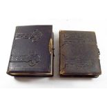 Photograph albums (2) Victorian/Edwardian embossed leather with brass clasps, containing mix Carte-