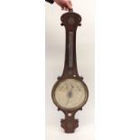A 19th century rosewood mercury barometer thermometer with applied metal decoration by William