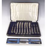 A part set silver handled fruit cutlery and a silver handled cake knife, Sheffield 1923