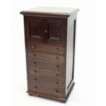 A mahogany cutlery cabinet with five drawers fitted Walker & Hall silver plated cutlery set -