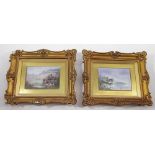 A pair of porcelain plaques finely painted game birds by A H Wright, probably Minton, in gilt frames