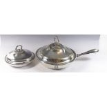 A silver plated chafing dish and a silver plated covered vegetable dish