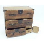 A Japanese Tansu chest with three drawers and small cabinet section, 76 X 37 X 72CM
