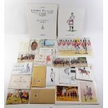 A quantity of repro military postcards and pictures plus a group of uniform illustration cards