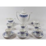 A Coalport Revelry coffee set comprising: six cups and saucers (one a/f), sugar, cream jug and