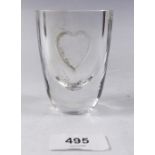 A Swedish glass vase with heart motif, signed, 9cm