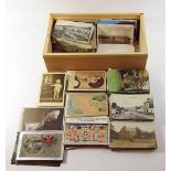 Postcards: box containing wide mix of topographical, greetings, personalities etc. circa 1900 -