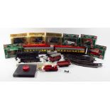 A group of model train and car items including Trix twin engine etc.