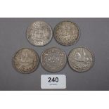 Five pre-decimal crowns including: George V 1927 'wreath' 1935 (3 off) Jubilee crowns and George
