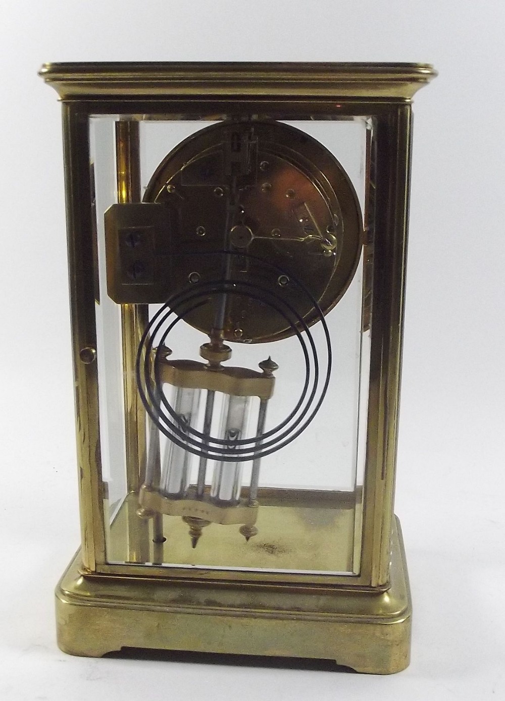 A 19th century French four glass mantel clock with mercury compensated pendulum and striking on a - Image 3 of 4