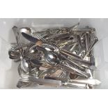 An Elkingtons silver plated cutlery set comprising six dinner knives and forks, dessert spoons, soup
