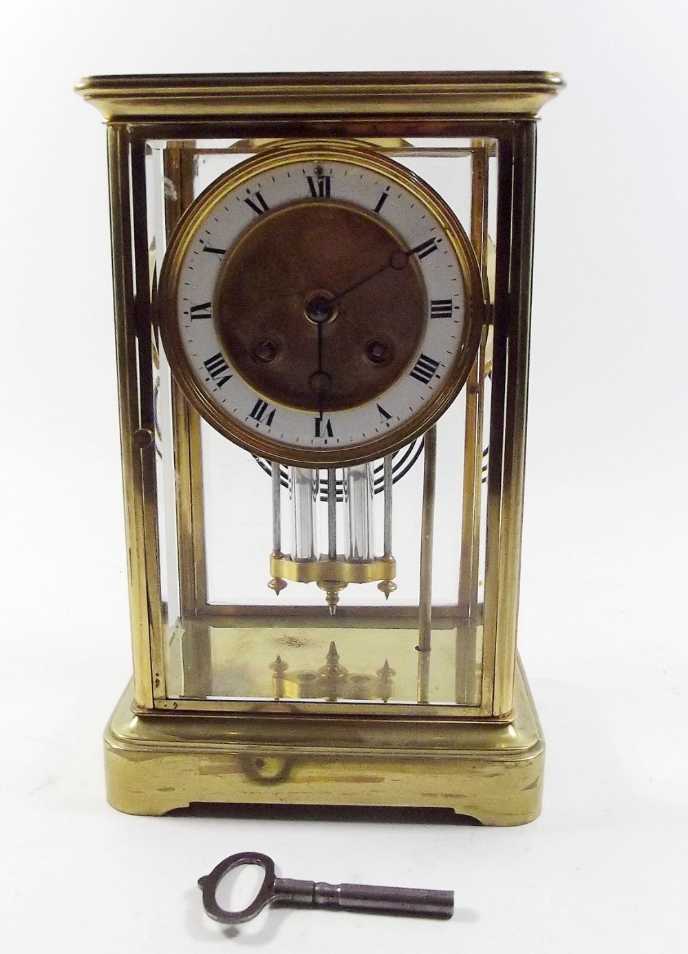 A 19th century French four glass mantel clock with mercury compensated pendulum and striking on a