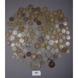 A quantity of pre-decimal British coinage and tokens, coins include: brass threepences, sixpences,