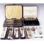 A set of six silver dog nose teaspoons, Sheffield 1929, a set of six silver handled tea knives,