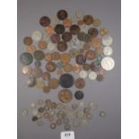 A quantity of miscellaneous mainly UK coinage pre-decimal and decimal including farthings,