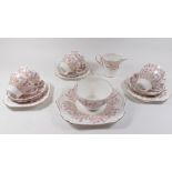 A Shelley Hedgerow tea service comprising: six cups and saucers, six tea plates, cake plate, milk