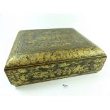 A 19th century Chinese export black lacquer games box fitted four playing card boxes and eight