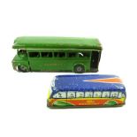 A Triang green single decker bus from Dorking and another tin plate bus