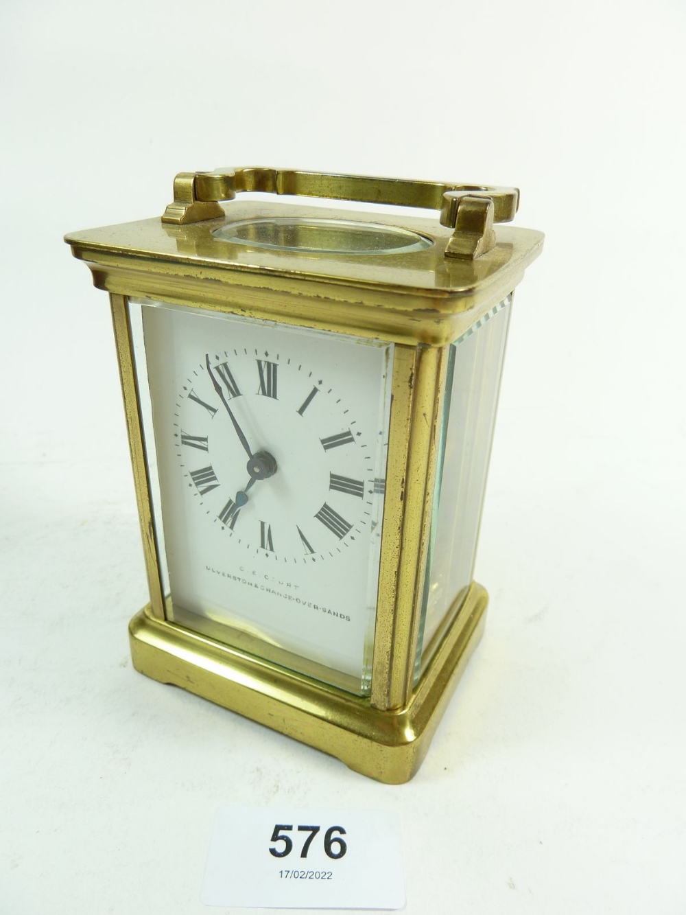 A late 19th century brass carriage clock in leather case - Image 2 of 5