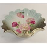 An Austrian porcelain large shell form dish painted flowers, 27cm deep