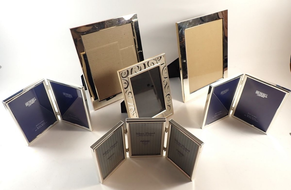 Six silver-plated photograph frames, various sizes and styles