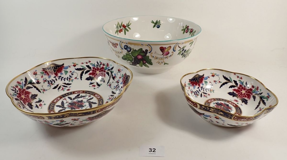 A Royal Worcester large bowl 'Duke of Gloucester Service', 25cm diameter and two 'Prince Regent'