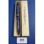 A Conway Stewart 856 blue marbled pen, bought 1957 - boxed