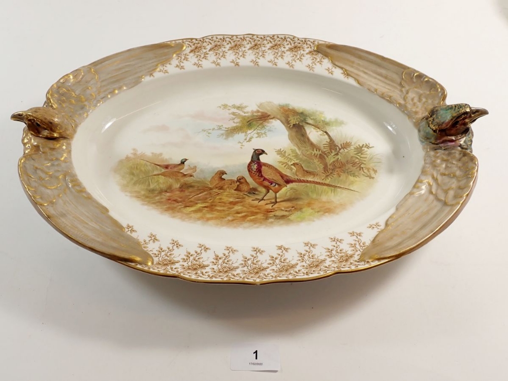 A Royal Worcester Vitreous game service comprising meat dish with bird head handles, twelve plates - Image 2 of 5