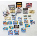 A box of die cast model cars including Corgi, Matchbox etc.