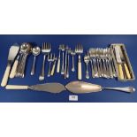 A silver-plated cutlery set and various silver-plated pickle forks, fish servers etc