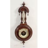 A Victorian mahogany barometer/thermometer in cared case, 43cm