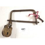 A WWI brass kit bag lock and key