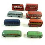 A group of seven Lesney Matchbox diecast buses and a Corgi one