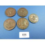 A quantity of five bronze medallions relating to: "The Grocery, Provisions, Oil and Italian