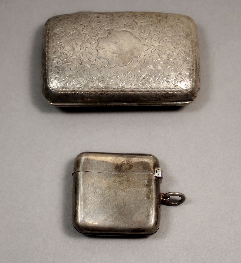 A silver cigarette case, Birmingham 1906, 55g and a silver vesta case, Chester 1913, 32g - Image 2 of 4