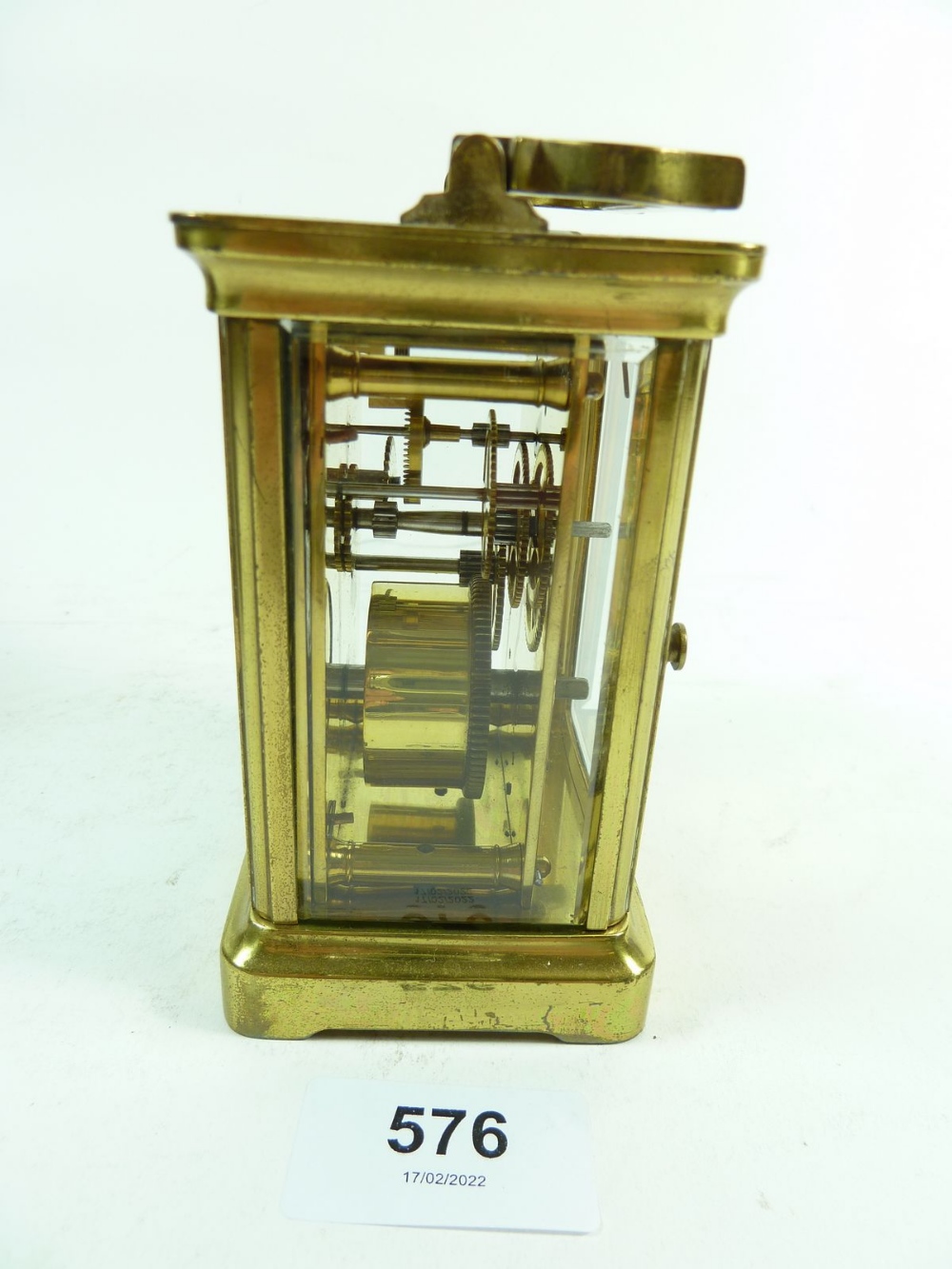 A late 19th century brass carriage clock in leather case - Image 3 of 5