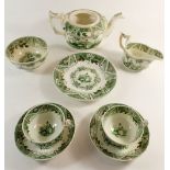 A Victorian tea service printed in green Shepherdess in landscape, comprising ten cups and