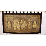 An Indian large gilt metal and sequined embroidered wall hanging, 190cm x 99cm