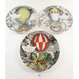 A set of three Italian Piero Fornasetti Mongolfiere ballooning plates