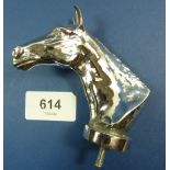 A Louis Lejeune chrome horse head car mascot, stamped to base