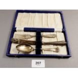 A silver child's knife and fork with matched silver-plated spoon