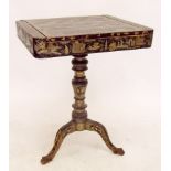 A 19th century Chinese export black and gilt lacquer games table with removable chess board top