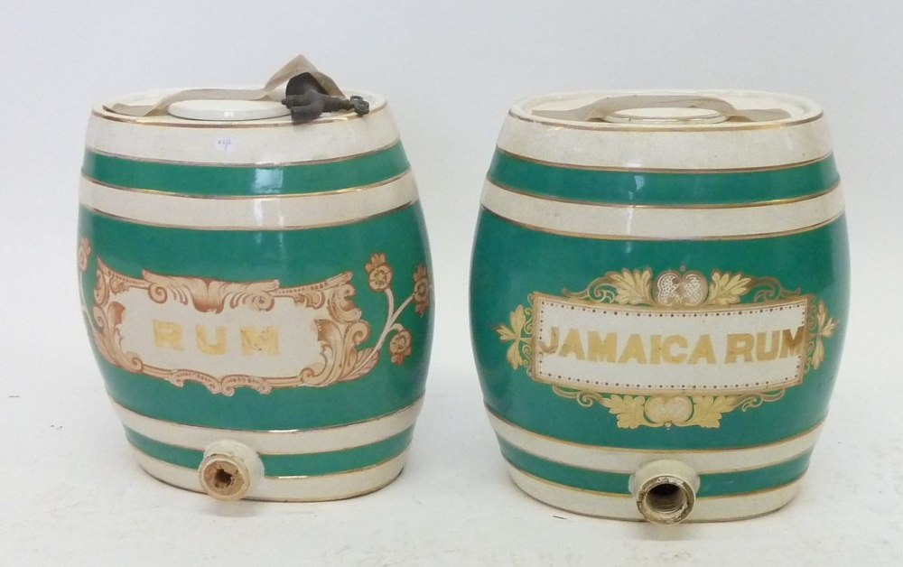 Two Staffordshire pottery barrels for Rum