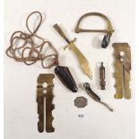 A Bosuns whistle, clasp knife, trench art etc.